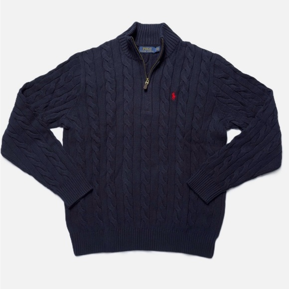 Polo Ralph Lauren Dark Blue Cable Knit Zip-Up Sweater - Picture 3 of 3